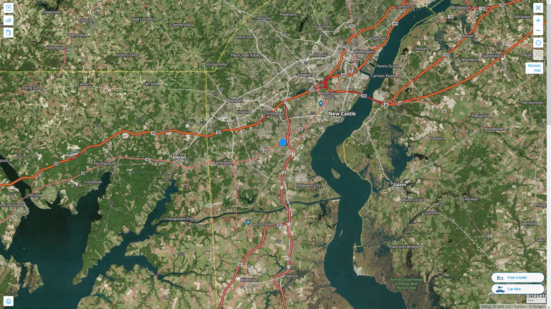 Bear Delaware Highway and Road Map with Satellite View